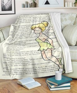 Book Page Style Tiner Bell Sherpa Fleece Blanket Gifts for Family, for Couple