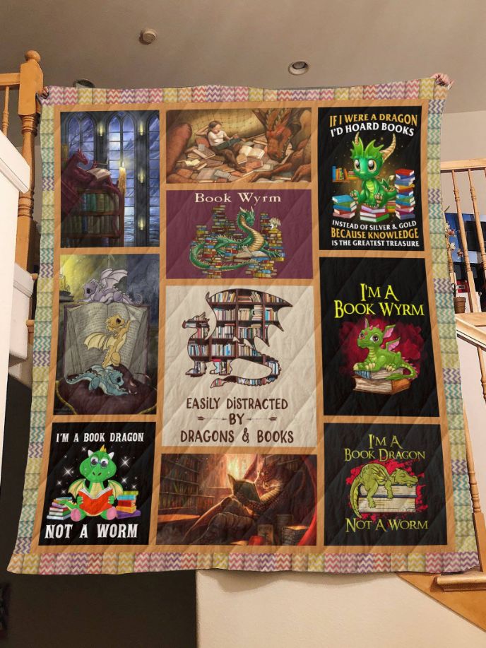 Book Wyrm Easily Distracted By Dragons And Books Quilt Blanket Bedding Set
