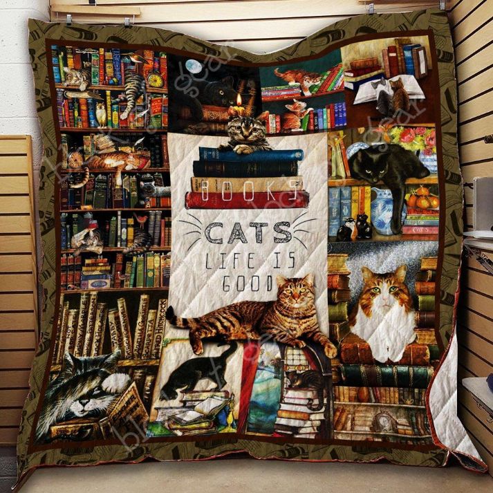 Books And Cats Quilt Blanket Bedding Set for Home Décor