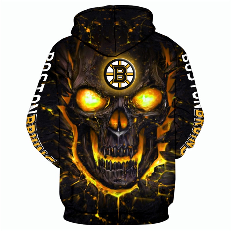 Boston Bruins Halloween Hoodie 3D Skulls Pullover Nhl - Image 2