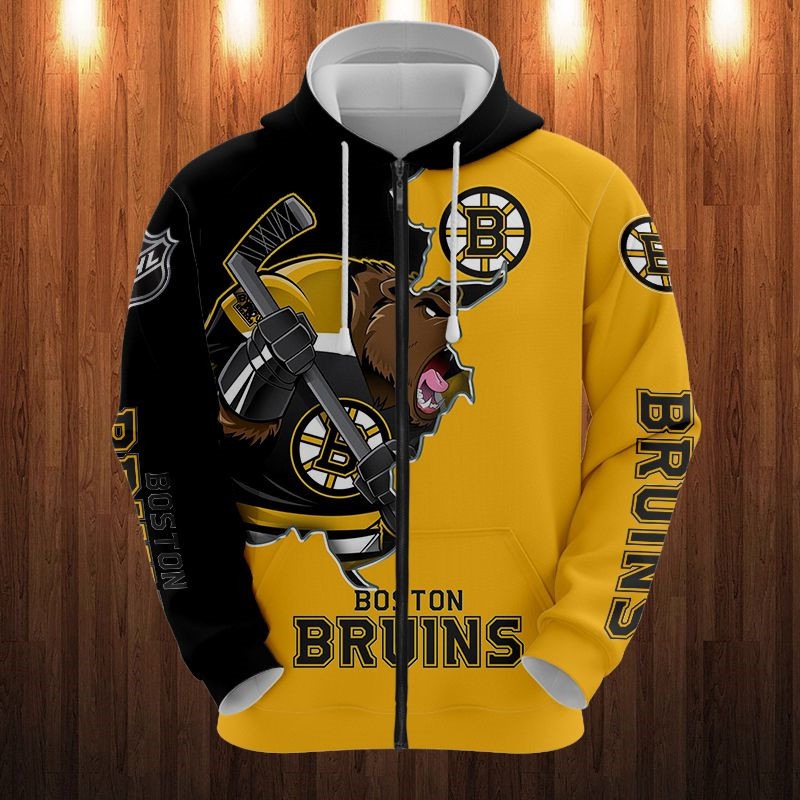 Boston Bruins Hoodie 3D Zip Hoodie 3D Cartoon Graphic Zip Hoodie for Fan - Image 3
