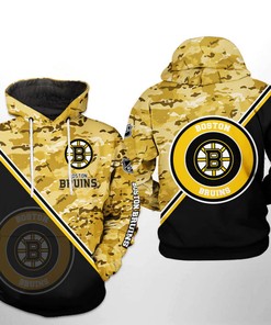 Boston Bruins NHL Camo Team 3D Hoodie Zipper Hoodie