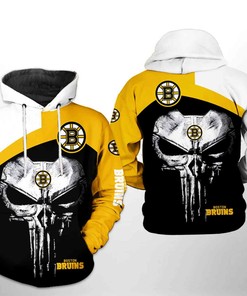 Boston Bruins NHL Skull Punisher 3D Hoodie Zipper Hoodie
