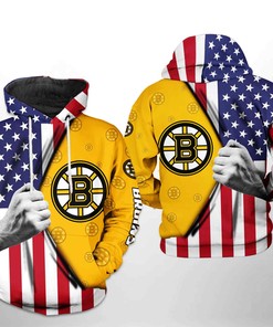 Boston Bruins NHL US FLag 3D Hoodie Zipper Hoodie