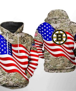 Boston Bruins NHL US FLag Camo Veteran 3D Hoodie Zipper Hoodie