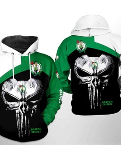 Boston Celtics NBA Skull Punisher Team 3D Hoodie Zipper Hoodie