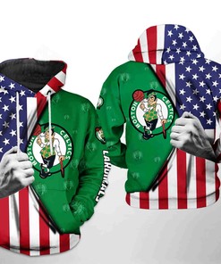 Boston Celtics NBA US Flag Team 3D Hoodie Zipper Hoodie