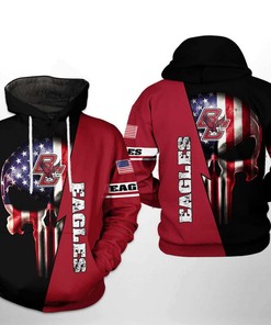 Boston College Eagles NCAA US Flag Skull 3D Hoodie