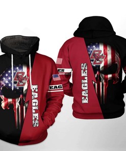Boston College Eagles NCAA US Flag Skull 3D Hoodie Zipper Hoodie