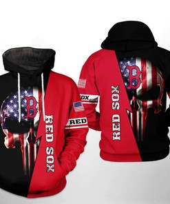 Boston Red Sox MLB US Flag Skull 3D Hoodie Zipper Hoodie