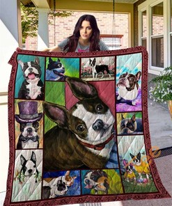 Boston Terrier Dog Lover's Quilt Blanket and Bedding Set with 2 Pillowcases