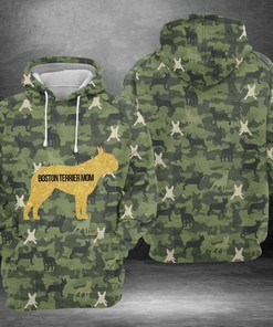 Boston Terrier Mom Camo 3D Hoodie