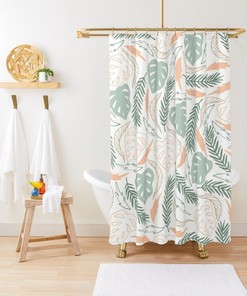 Botanic Shower Curtain, Boho Botanic Curtain, Leaves Bathroom Decor, Flowers, Eco-Friendly Material, Waterproof, Bath Decor