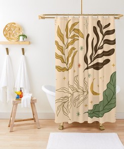 Botanic Shower Curtain, Boho Floral Curtain, Floral Bathroom Decor, Eco-Friendly Material, Waterproof, Bath Decor