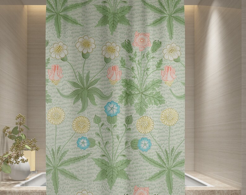 Botanic Shower Curtain Floral Boho Curtain Eco-Friendly Chic Bathroom Decor Waterproof Curtain - Image 2