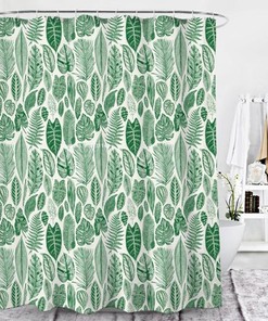 Botanical Green Leaves Shower Curtain, Tropical Forest Leaf Trees Palm Monstera, Fabric Bath Curtain, House Gift