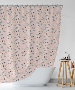 Botanical Shower Curtain, Bohemian Bath Curtain, Waterproof Durable Boho Nature Shower Curtain, Roses Flowers Curtain, Pink Decor