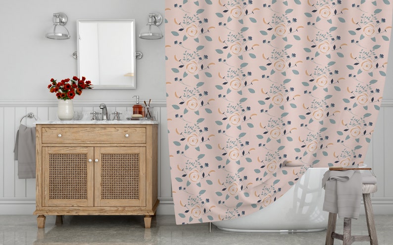 Botanical Shower Curtain, Bohemian Bath Curtain, Waterproof Durable Boho Nature Shower Curtain, Roses Flowers Curtain, Pink Decor - Image 3