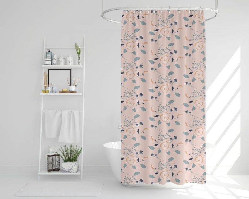 Botanical Shower Curtain, Bohemian Bath Curtain, Waterproof Durable Boho Nature Shower Curtain, Roses Flowers Curtain, Pink Decor - Image 4