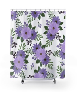 Botanical Shower Curtain Flower Field Herbs Bathroom Decor Greenery Shower Curtain