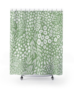 Botanical Shower Curtain Flower Field Herbs Bathroom Decor Plant Leaves Shower Curtain