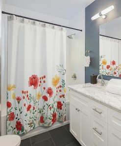 Botanical Wild Floral Shower Curtain, Floral Shower Curtain, Flowers Shower Curtain, Boho Shower Curtain, Vintage Shower Curtain