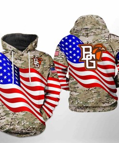 Bowling Green Falcons NCAA US Flag Camo Veteran 3D Hoodie
