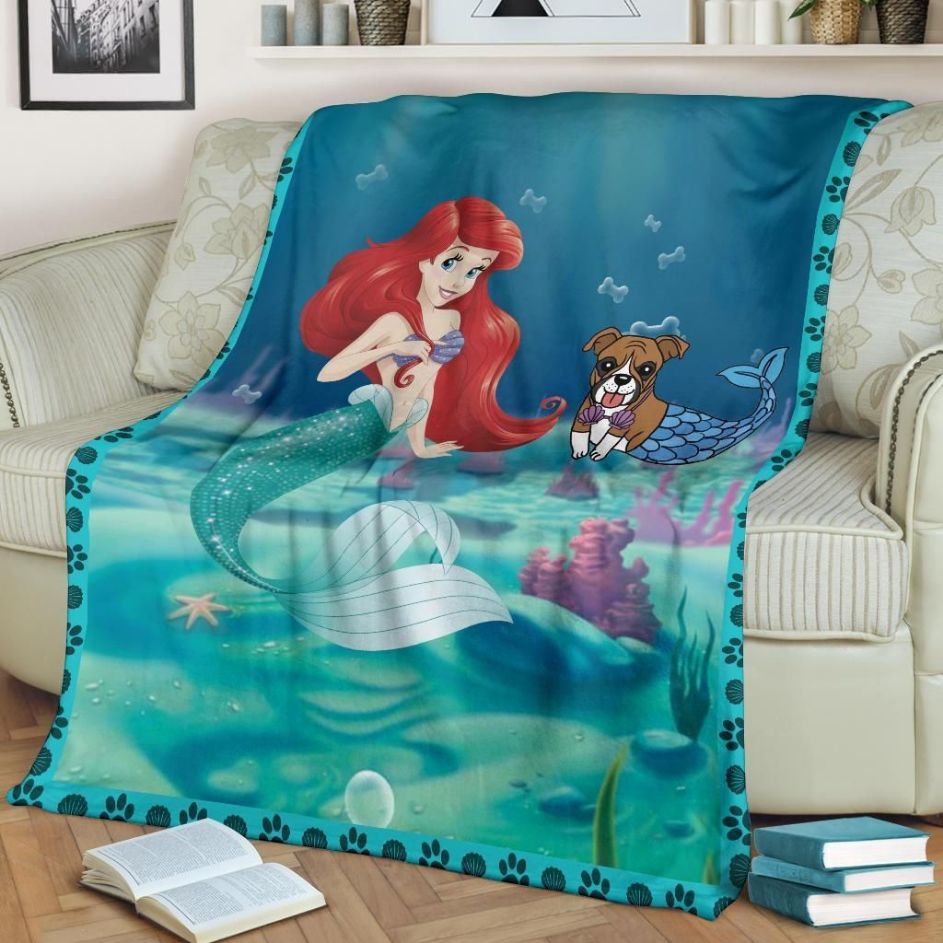 Boxer Dog Lovers And Mermaid Fleece Blanket Gift For Fan, Quilt Blanket Bedding Set Gift