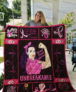 Breast Cancer Awareness I Am Strong I Am Powerful Quilt Blanket Bedding Set