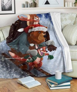 Br'er Fox And Br'er Bear Skiing Funny Sherpa Fleece Blanket Gifts for Family, for Couple
