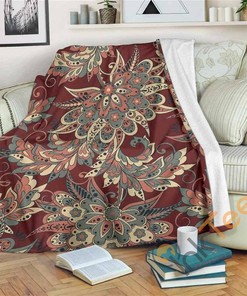 Brick Floral Bohemian Pattern Sherpa Fleece Blanket Gifts for Family, for Couple