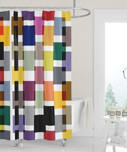Bright Colorful Mid-Century Color Block Squares Rectangles White Print Shower Curtain