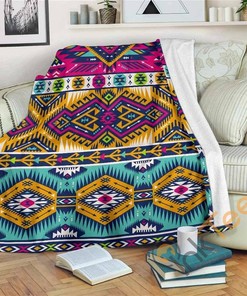 Bright Colors Aztec Pattern Sherpa Fleece Blanket Gifts for Family, for Couple