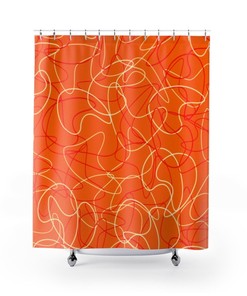 Bright Orange Mid Century Modern Boomerang Pattern Shower Curtain for 50s or 60s Atomic Age Bathroom Decor