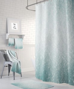 Brokeh Lights Shower Curtain, Bath Mat, Towels Stormy Aqua