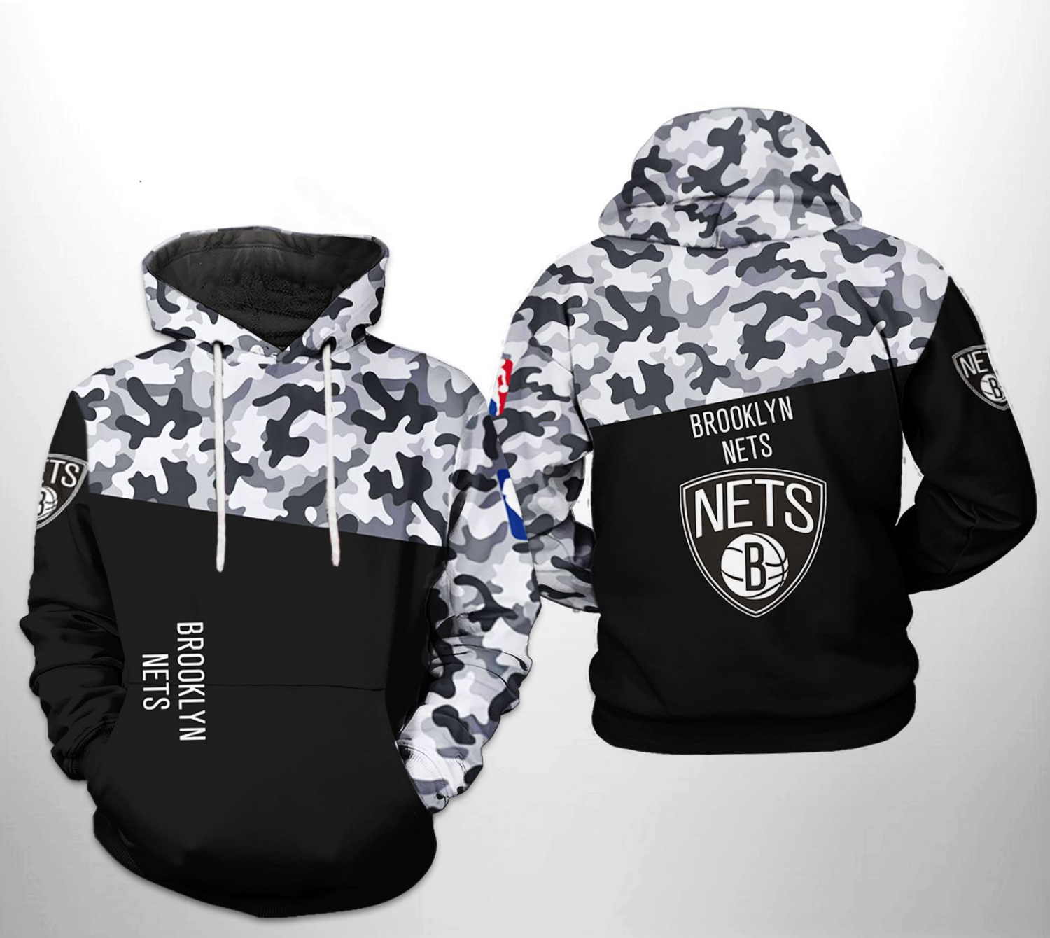Brooklyn Nets NBA Camo Veteran Team 3D Hoodie For All