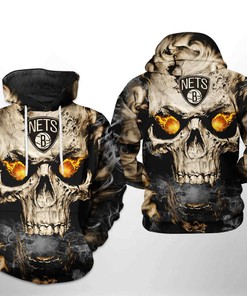 Brooklyn Nets NBA Skull 3D Hoodie