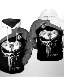Brooklyn Nets NBA Skull Punisher Team 3D Hoodie