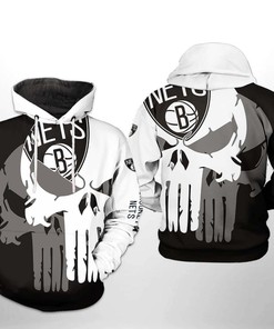 Brooklyn Nets NBA Team Skull 3D Hoodie