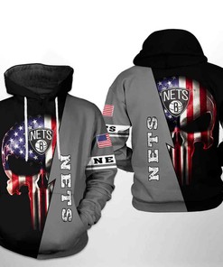 Brooklyn Nets NBA US Flag Skull Team 3D Hoodie