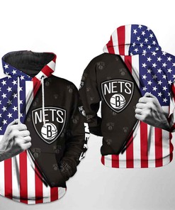 Brooklyn Nets NBA US Flag Team 3D Hoodie