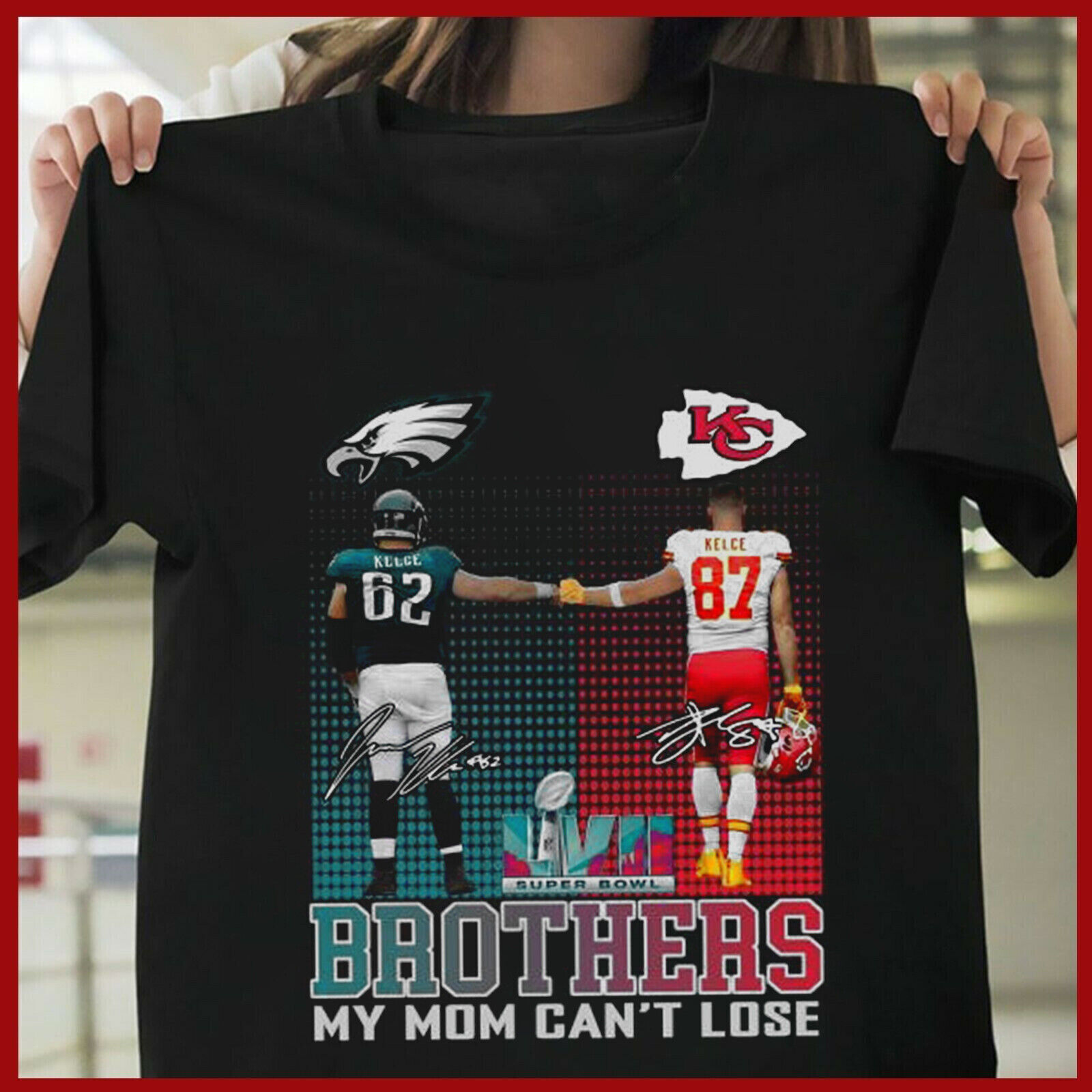 Brothers Jason Kelce Eagles Team & Travis Kelce Kansas City Chiefs 2023 T-Shirt - Image 2