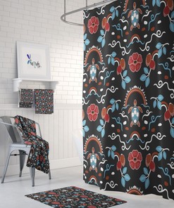 Brown Batik Turtle Shower Curtain with Optional Bath Towels Bath Mat