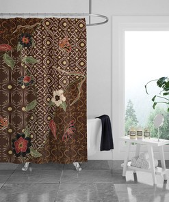 Brown Boho Floral Shower Curtain Optional Towels