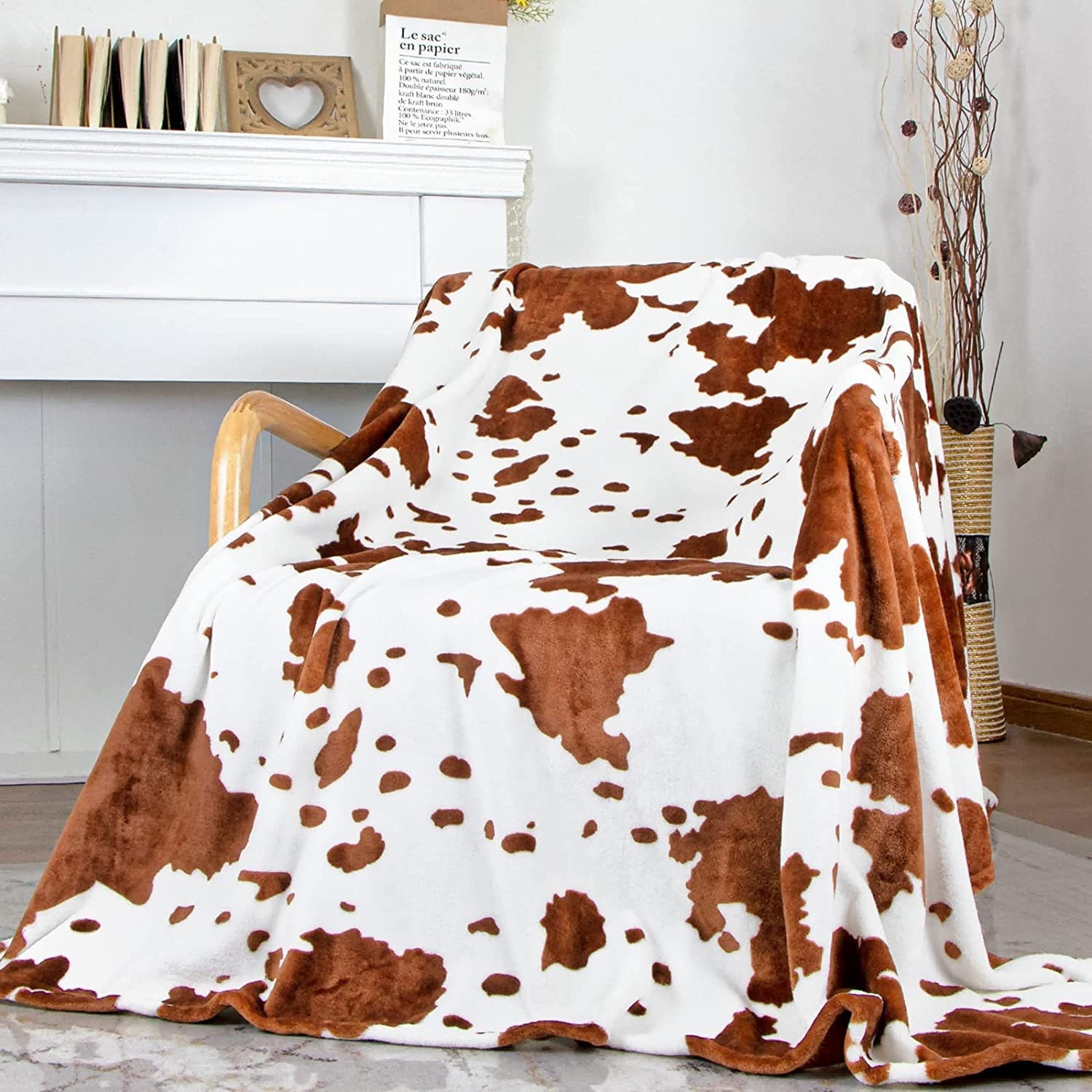 Brown Cow Print Blanket Microfiber Warm Cozy Western Throw Blanket Fleece73