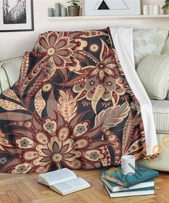 Brown Floral Bohemian Pattern Sherpa Fleece Blanket Gifts for Family, for Couple
