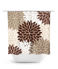 Brown Floral Shower Curtain, Brown And Tan Bath Curtain, Brown Bathroom, Girl Bathroom Decor, Fabric Shower Curtain