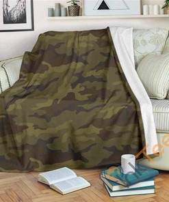 Brown Green Camouflage Sherpa Fleece Blanket Gifts for Family, for Couple