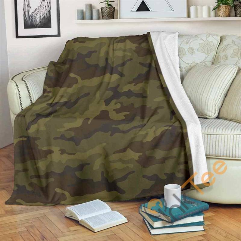 Brown Green Camouflage Sherpa Fleece Blanket Gifts for Family, for Couple