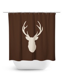 Brown Shower Curtain, Hunting Lodge Decor, Deer Head Antler Bathtub Curtain, Woodland Bathroom, Brown Bathroom Decor, Boy Bathroom